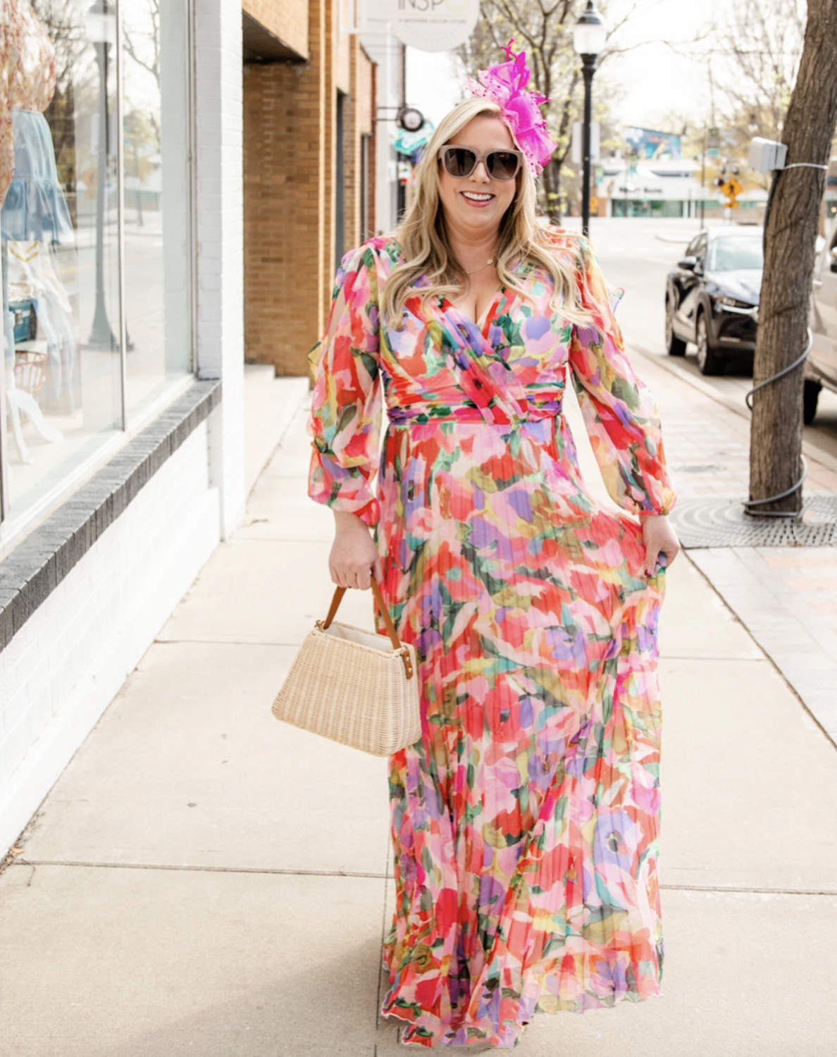 Vestido largo plisado floral multicolor